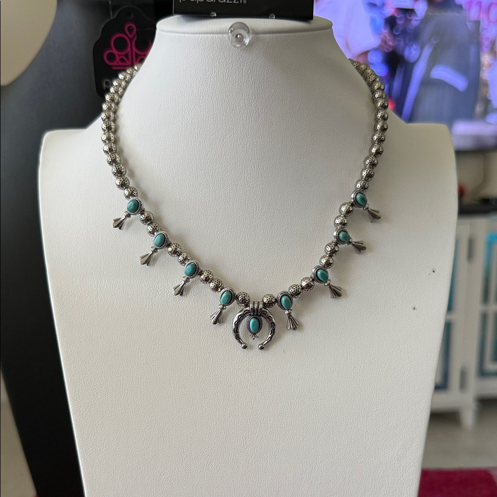 Paparazzi Silver Necklace with Turquoise Beads